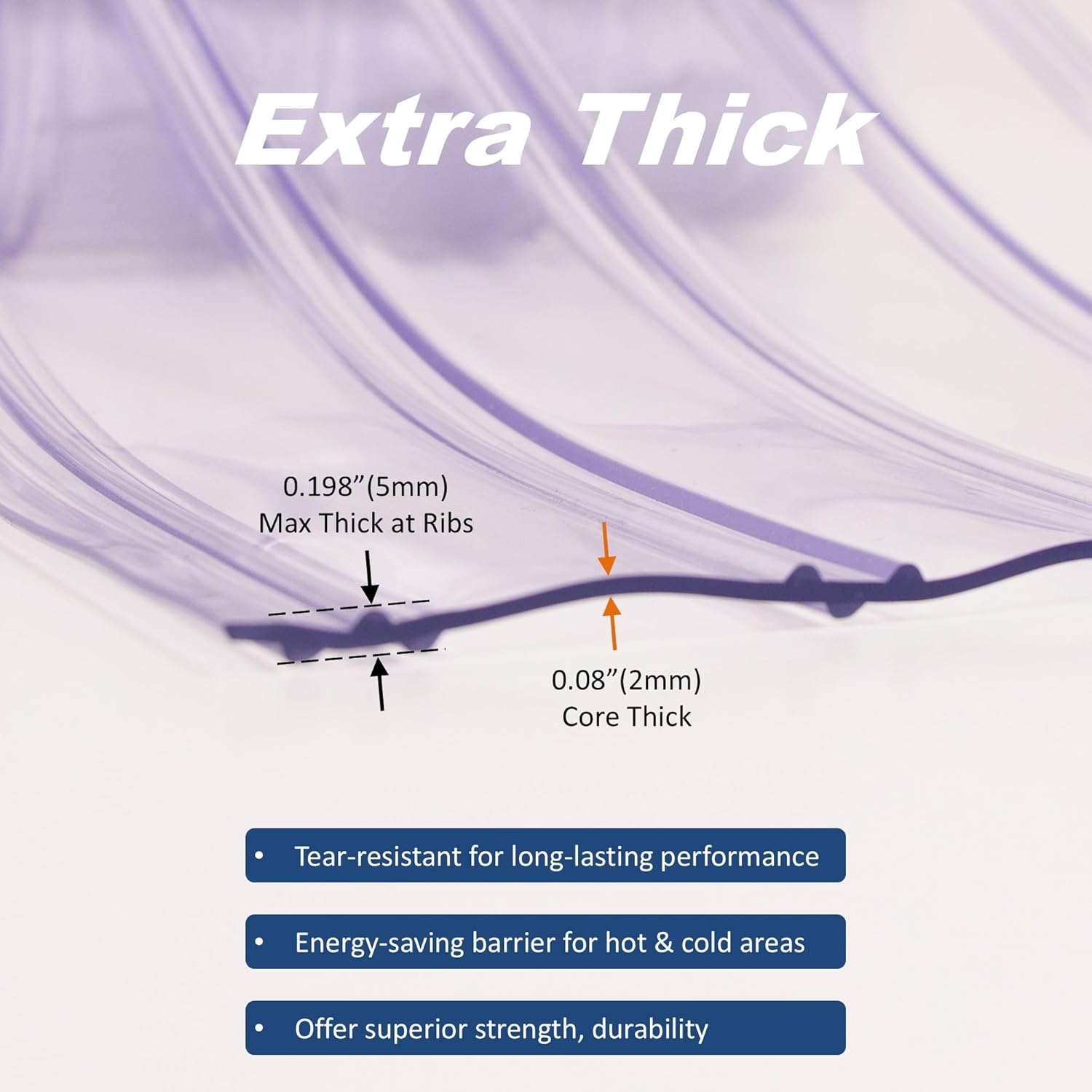 Awoco PVC Strip Roll, 8" x 150ft, 0.198" Max Thick, Ribbed Scratch-Resistant Door Curtain for Warehouse, Walk-in Cooler Freezer, Energy-Saving, Made in USA by Aleco