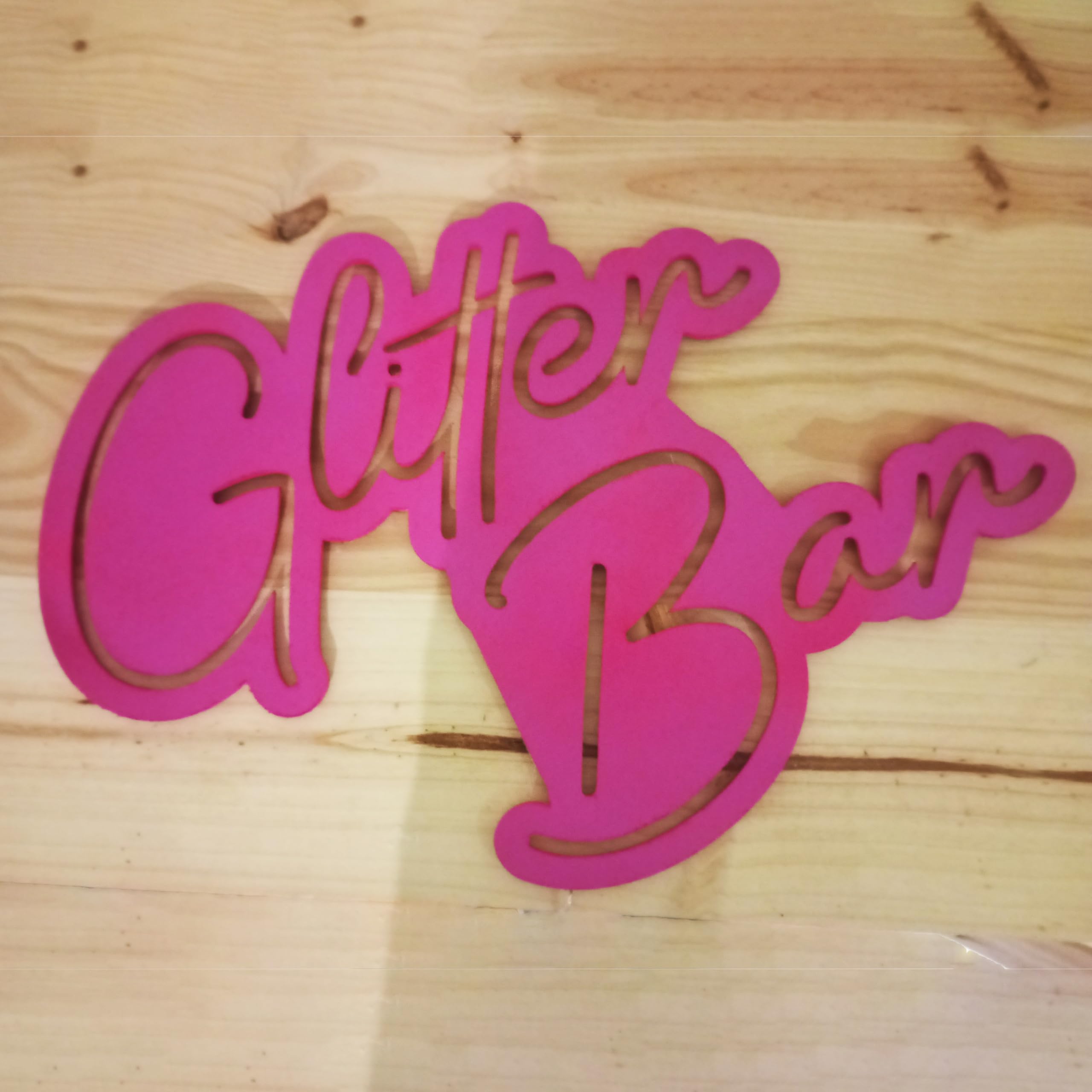 Cartel luz de neon-led Glitter Bar sobre madera - Letrero luminoso fiesta purpurina eventos