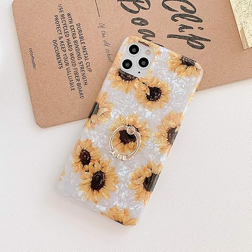 Miniatura 4 de Qokey, compatible con carcasa para iPhone 11, lindo diseño de moda con flores para hombres, mujeres, niñas cuenta con aro rotador de 360 grados,