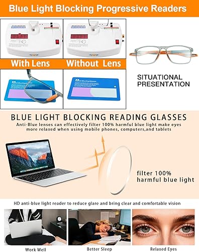 Vista 11 de K.LAVER Gafas de lectura fotocrómicas progresivas multifocales con bloqueo de luz azul, lentes de sol multifocales con bisagra de resorte Negro