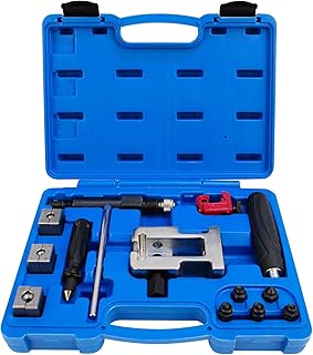 Outil à Évaser Hydraulique pour Tuyaux de Frein, Kit Mobile d'Évasement pour Évasement Double et Convexe SAE/DIN, avec Coffret de Rangement et 18 Accessoires