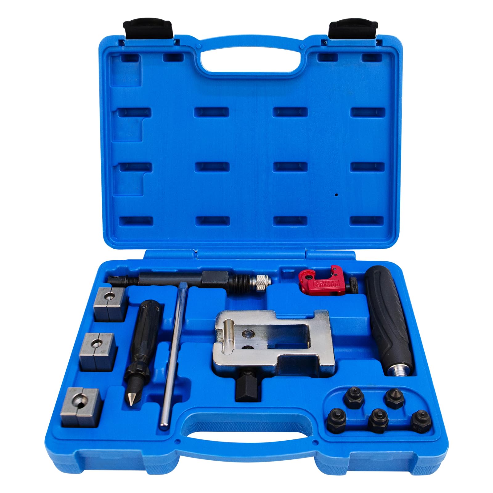 JAOGAUS Outil à Évaser Hydraulique pour Tuyaux de Frein, Kit Mobile d'Évasement pour Évasement Double et Convexe SAE/DIN, avec Coffret de Rangement et 18 Accessoires