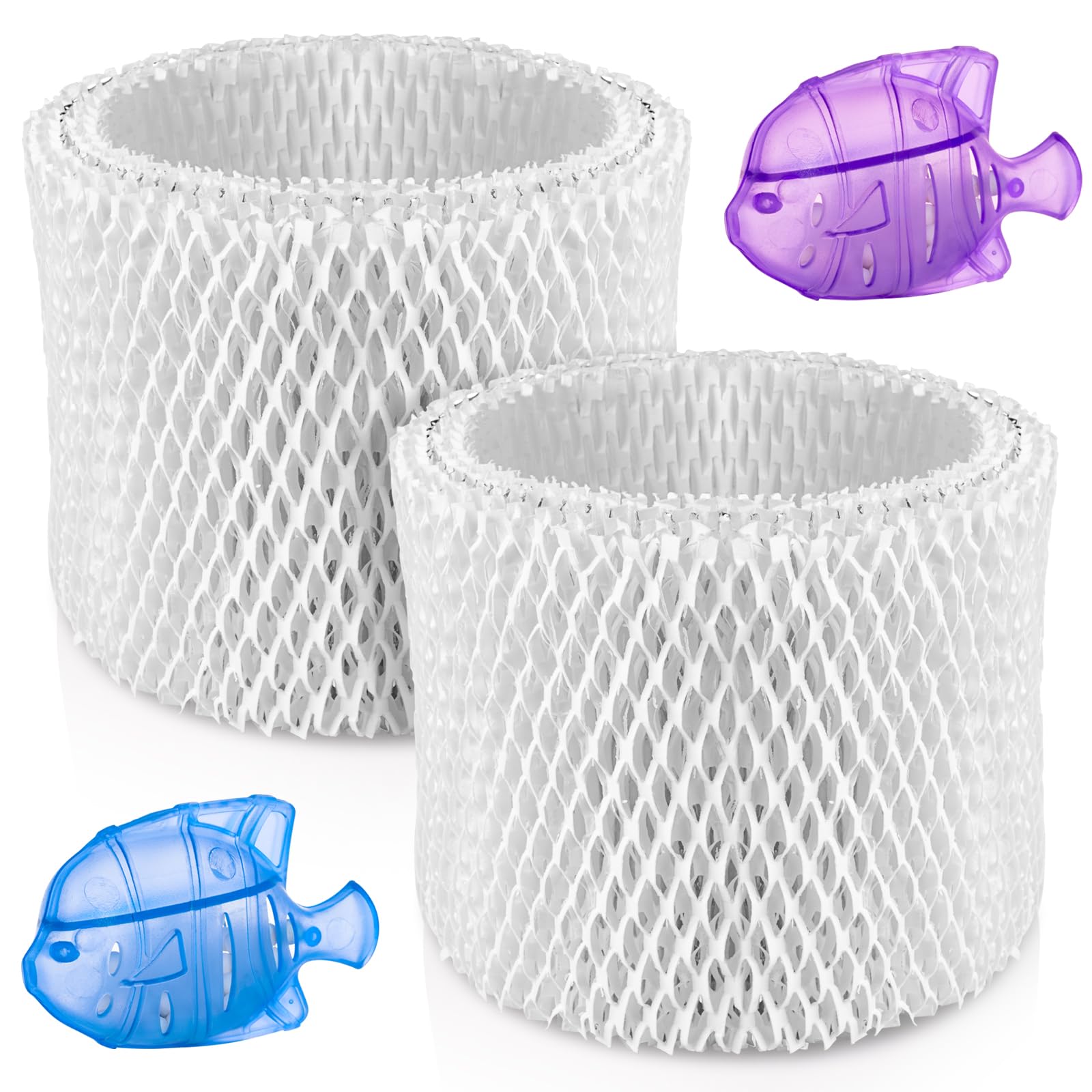 HOUSEMAX 2 Pack WF2 Humidifier Filter Replacements with 2 Humidifier Cleaning Fish, Compatible with Vicks V3100 V3500 V3600 V3700 V3800 V3900, Honeywell HCM-350, Kaz 3020, Sunbeam 1118, ECM-250i