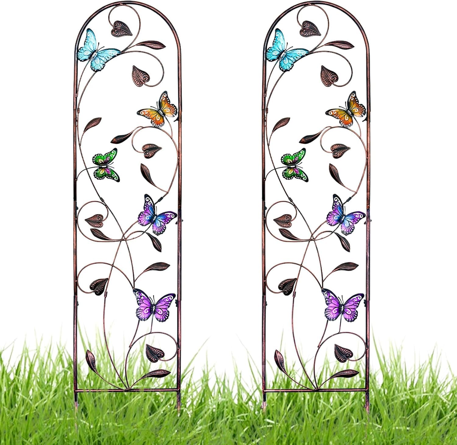 Rankgitter 2er Set, Rankgitter Metall, Rosen Rankgitter, Rankhilfe Garten, Rankobelisk Beschichtetes Metall, Gurkenstütze, Rankspalier für Kletterpflanzen Blume Tomaten Gurken, 152 x 28 cm, Farbig