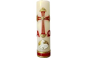 Alpha Omega Candle for Baptism, Confirmation, Easter, Cirio Pascual (Red)