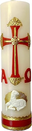 Vela Alpha Omega para Bautismo, Confirmación, Pascua Cuaresma Cirio para Bautizo, Confirmacion O Boda Cirio Pascual (rojo)