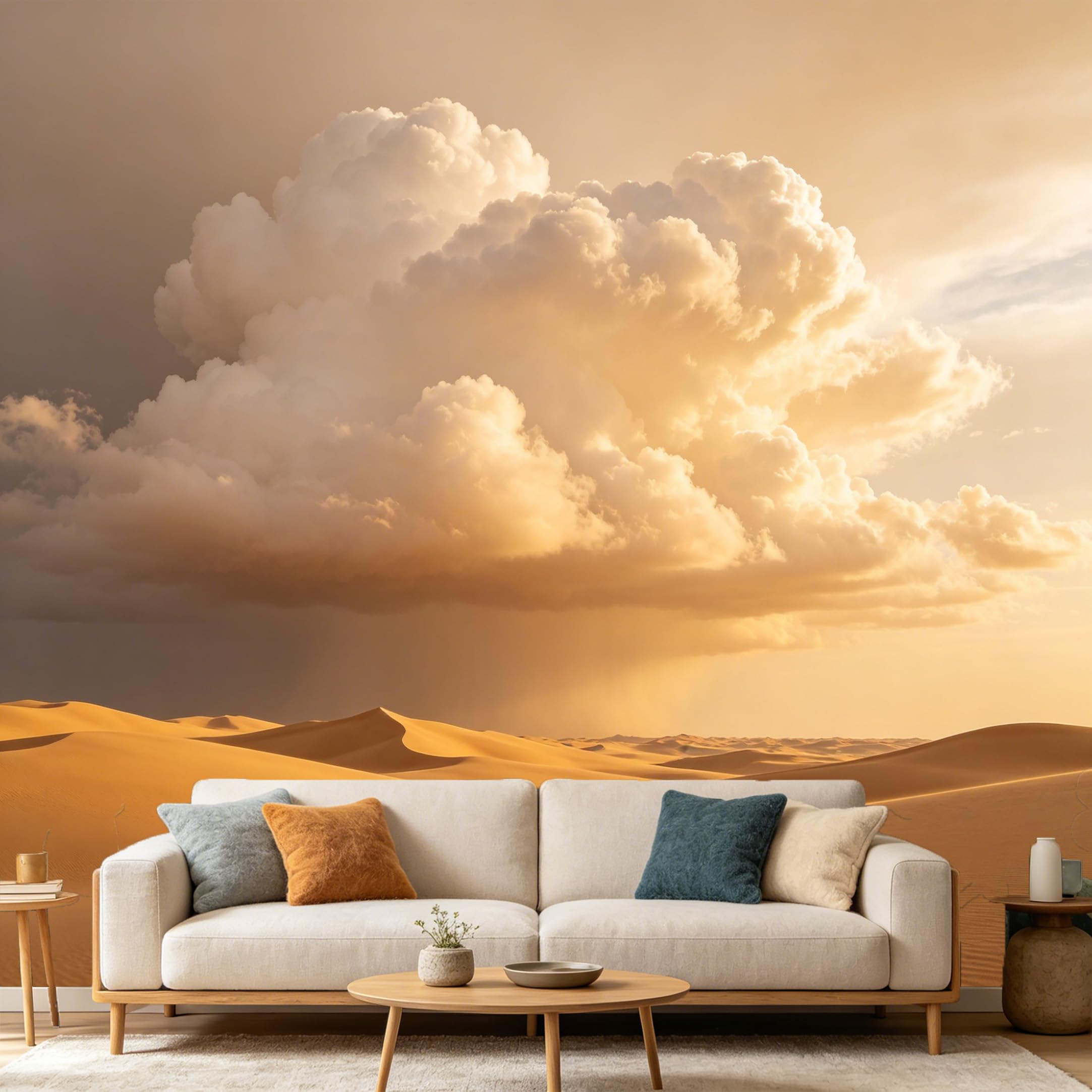 Custom Size Wall Mural， Sunset Desert Sand Dunes Landscape， Large Cumulus Clouds， Nature Scenery， SelfAdhesive Art Prints wall Fabric Removable Large Wallpaper Home Living Room Decor