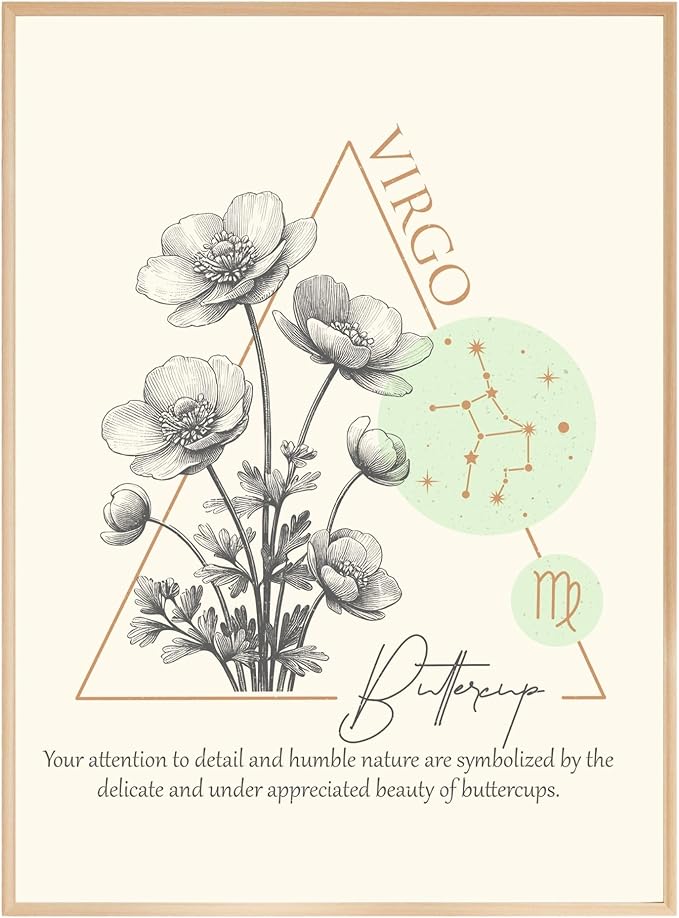 Zodiac Signs Poster Wall Art, Virgo Gifts for Women, August 23 – September 22 Birthday Gifts, Astrology Wall Art Prints for Bedroom, Bathroom, Living Room Decor (Unframed)