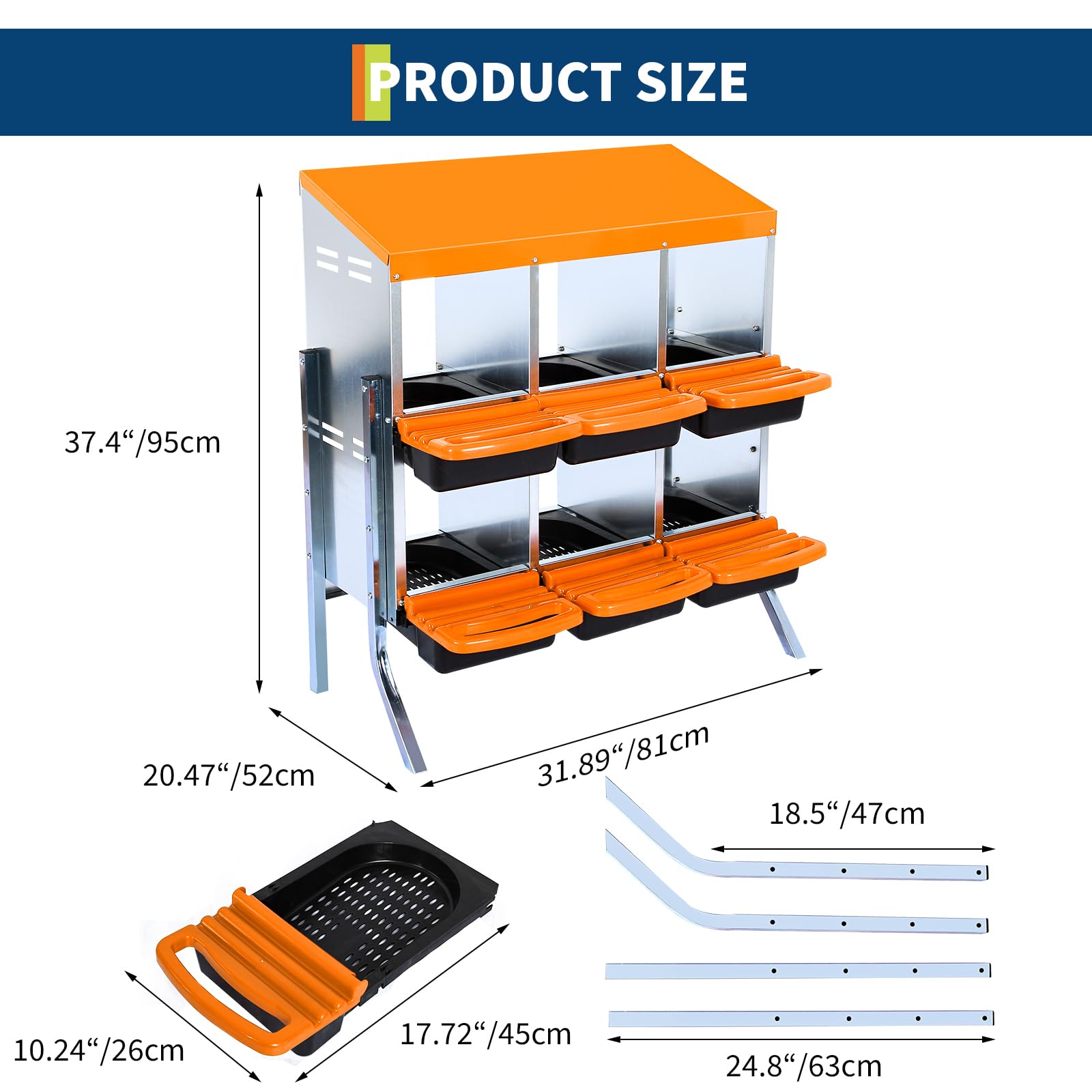 GarveeHome Ponederos gallinas gallinero Exterior, Caja metálica con Ruedas para gallinas, Ideal para Recoger Huevos fácilmente: 6 Compartimentos, Tapa extraíble, ventilada, Muy Resistente gallineros
