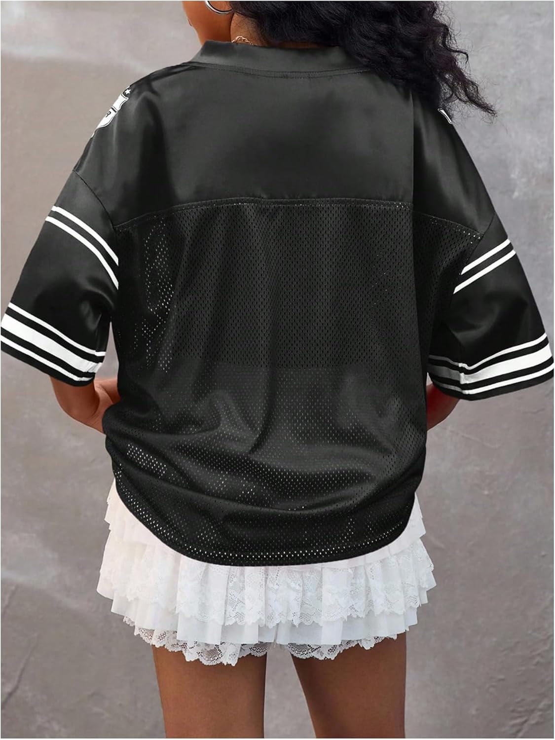 Floerns Girl's Jersey Shirt Printed Oversized Short Sleeve Mesh Tee Shirts V Neck Sport Jersey Shirts - Image 2