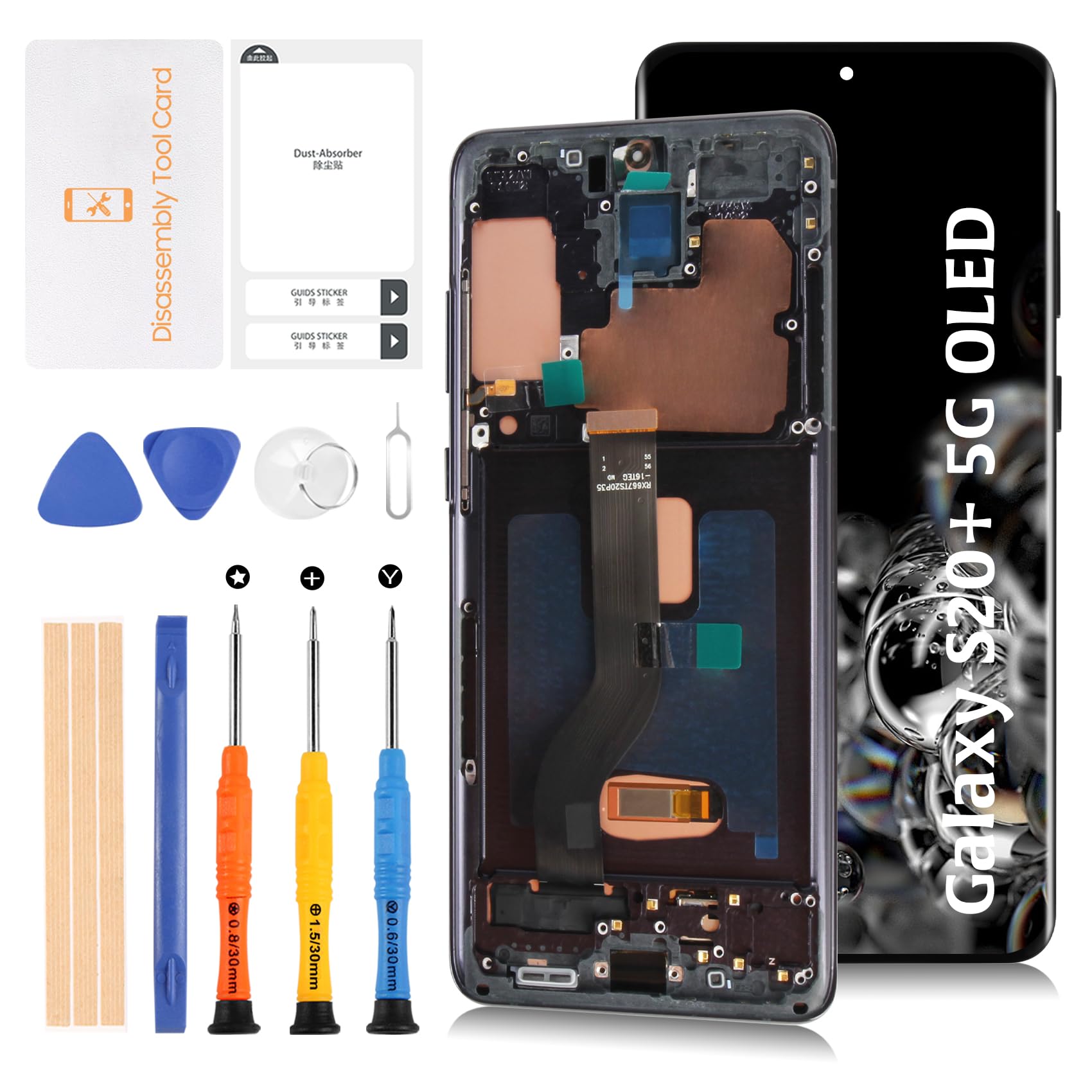 Photo 1 of Olivechard S20+ 5G OLED LCD Display (Fingerprint Support)+Cosmic Black Frame 6.67" Not 6.7" for Samsung Galaxy S20 Plus 4G SM-G985/S20+ 5G SM-G986 LCD Screen Replacement Touch Digitizer Assembly Kit