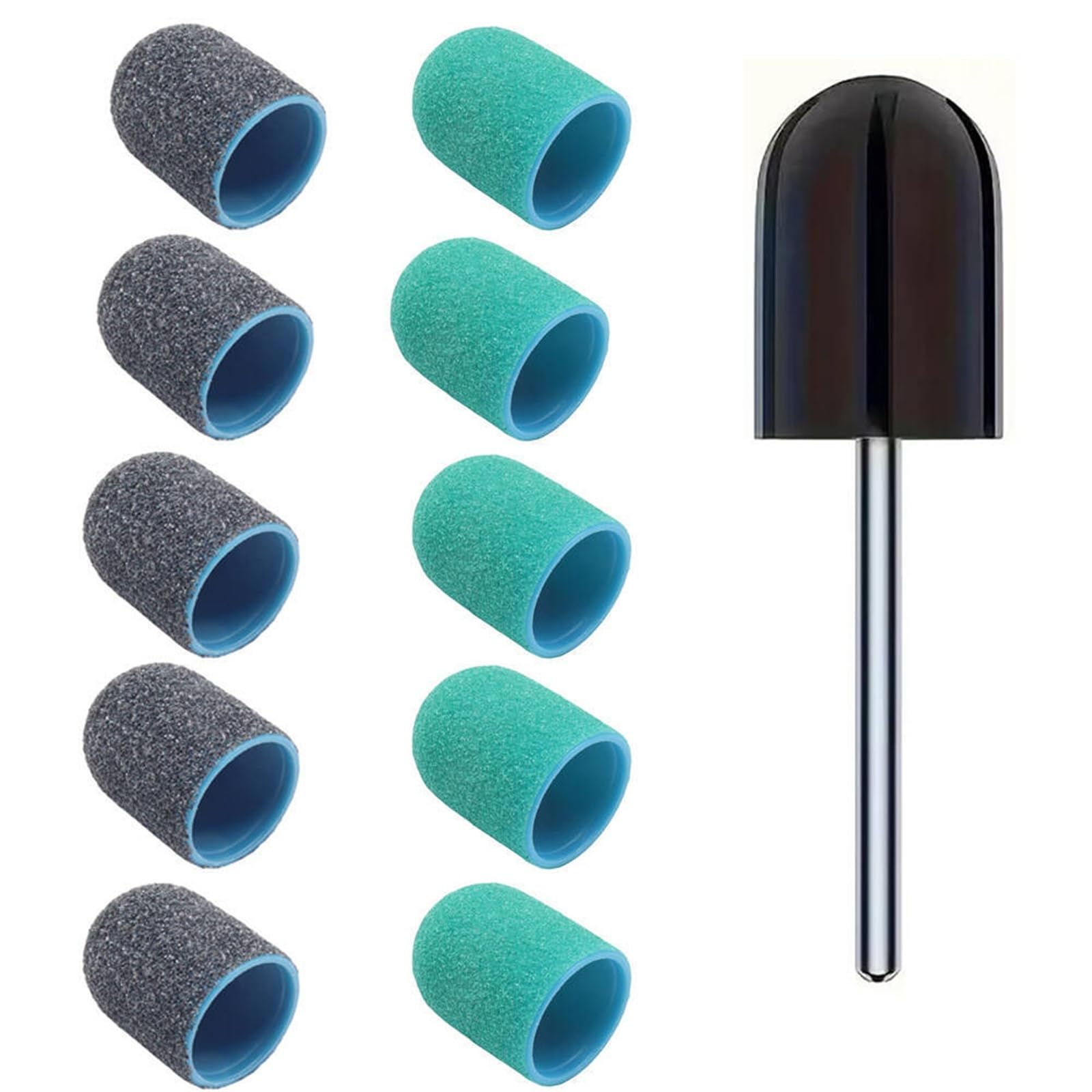 Schleifkappen Nagelfräser 10 Stück grüner schwarzer Nagel mit Bit, Nagelbohrer for Fußfeile, Hornhautentferner, Nagelpolierer(Black 120Grit)