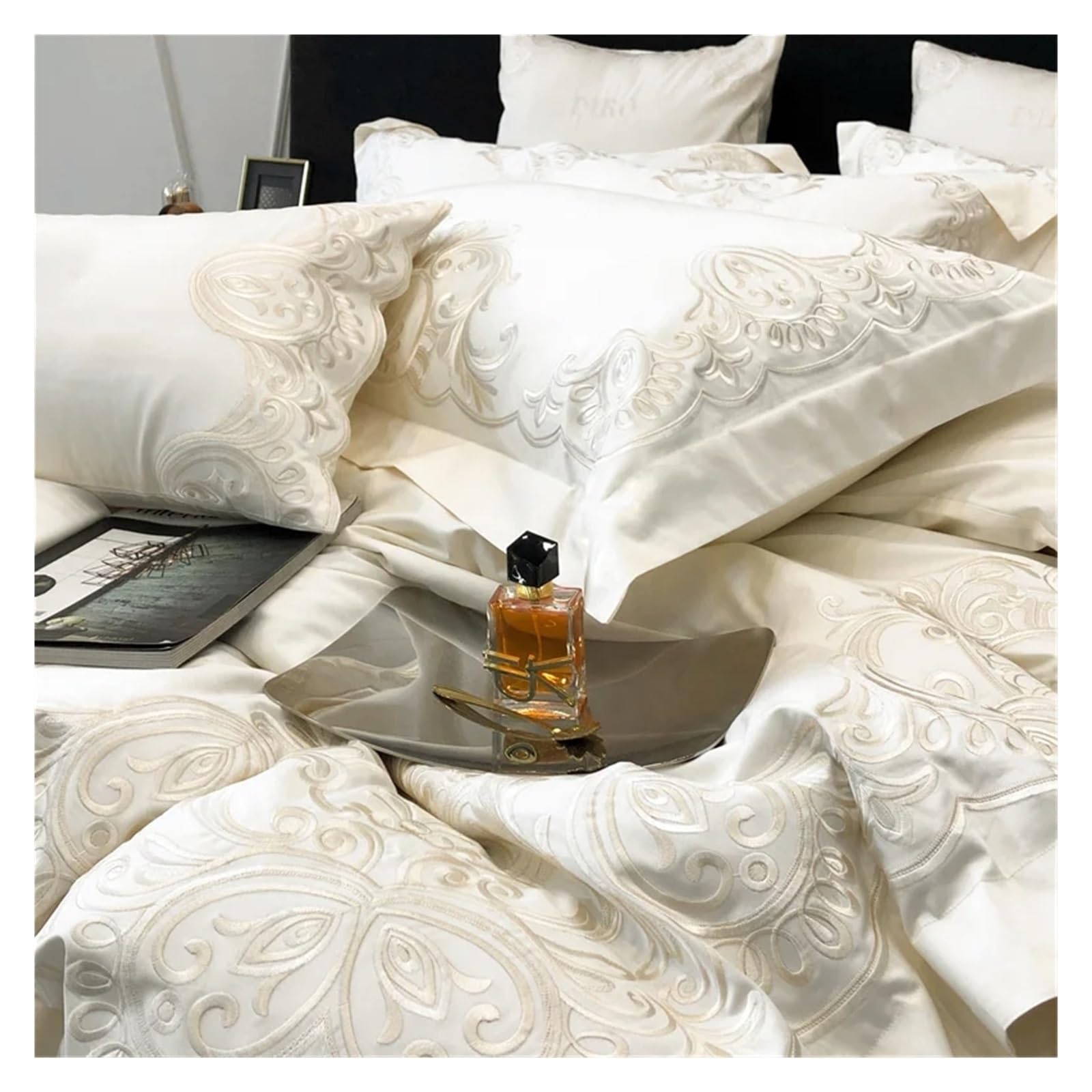 bawełna egipska, Kremowy biały różowy czerwony 1000TC egipska bawełna luksusowy(Bianco,Queen Size 4pcs)