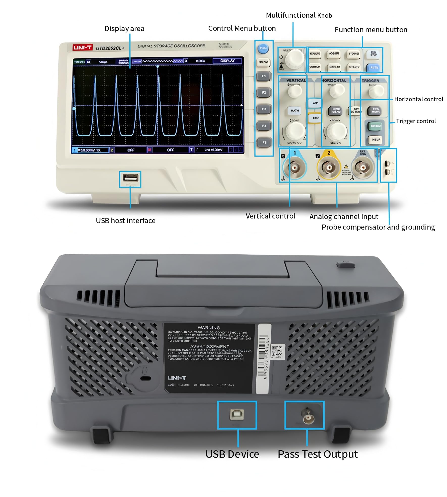 Oscilloscopio digitale a memoria UNI-T UTD2102CL+ - Oscilloscopio digitale a memoria 100 MHz