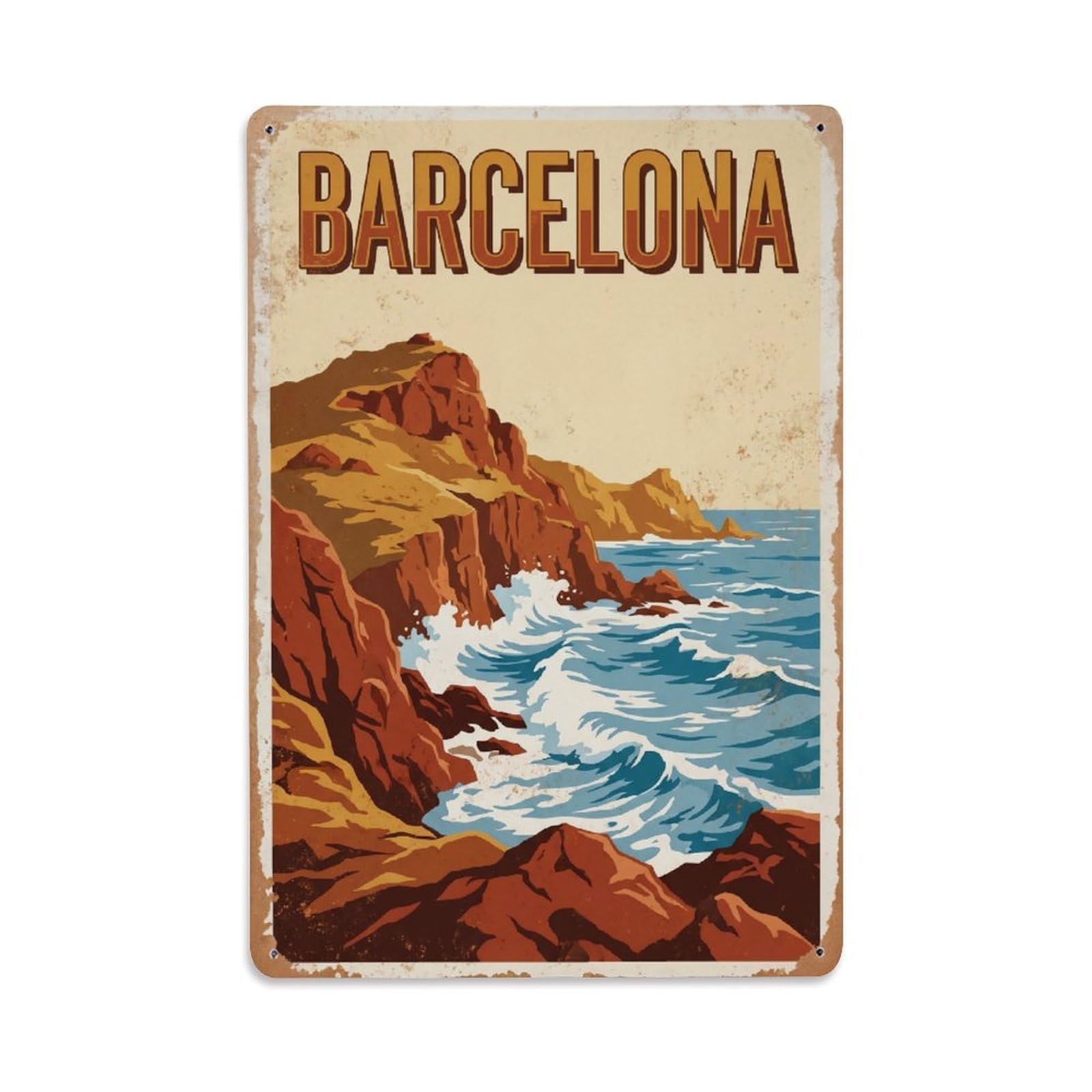 Vintage Travel Headlands Spain Rocky Metal Tin Sign