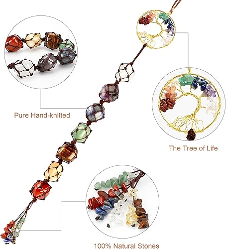 Miniatura 5 de CARPDIM 7 piedras chakras árbol de la vida curativo hecho a mano, cristales Feng Shui, adorno colgante de pared, ventana de coche, espejo de yoga,
