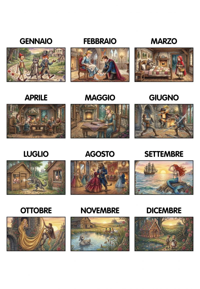 100 Calendari Da Parete 2027 - Calendario trimestrale Fiabe - 28,8x47 - personalizzati con logo - Personalizzabile - Collezione 2027-100 pezzi