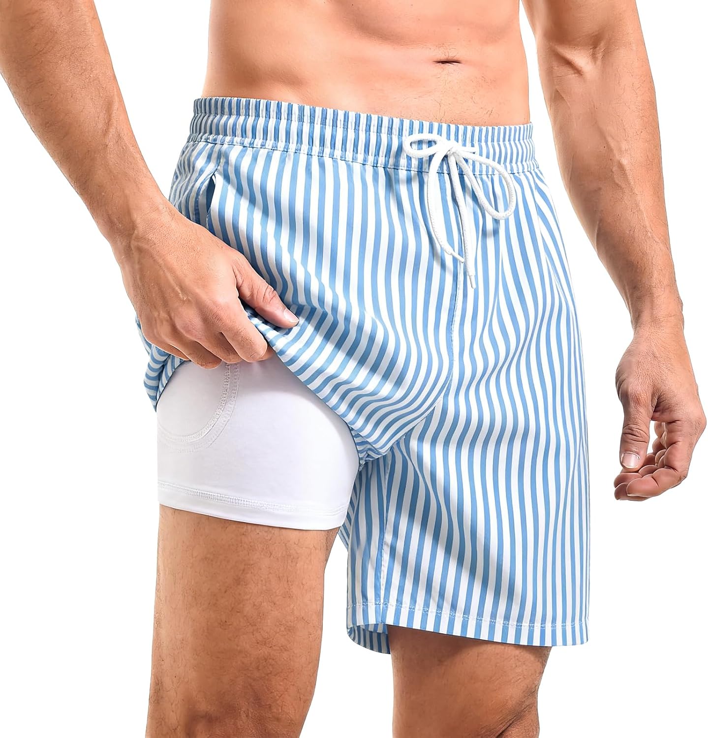 CADITEX Mens Swim Trunks 2 in 1 with Compression Liner 7 Inch with Pockets Board Shorts