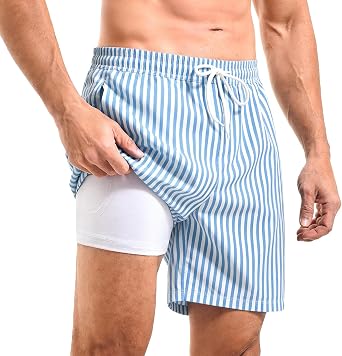 CADITEX Mens Swim Trunks 2 in 1 with Compression Liner 7 Inch with Pockets Board Shorts