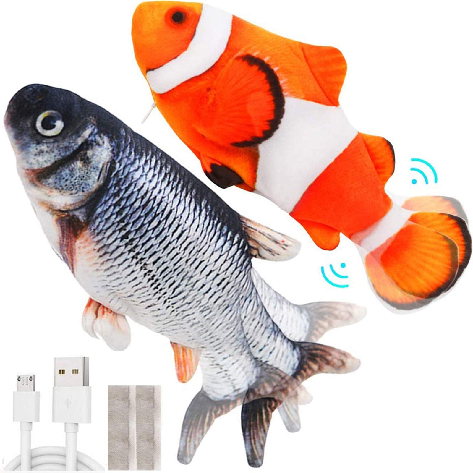 MOLATIN 2 Pack Electric Flopping Fish Catnip Toy,Wiggle Fish Cats Kicker Toys,Realistic Moving Floppy Dancing Fish,Funny Interactive Plush Chewing Pillow for Cat Motion Kitten Indoor Exercise