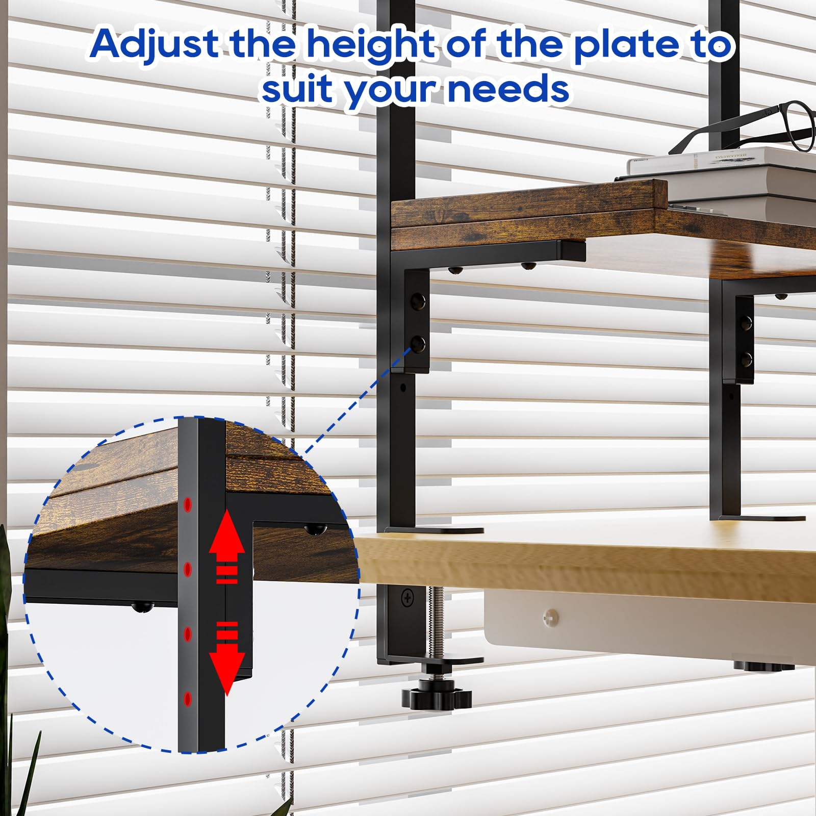 THYGIFTREE Anklemmbares, hochwertiges 40 cm Industrierohr-Tischregal mit 2 Ebenen, robuster Schreibtisch-Erweiterungs-Organizer, modernes Schreibtisch-Ausstellungsregal