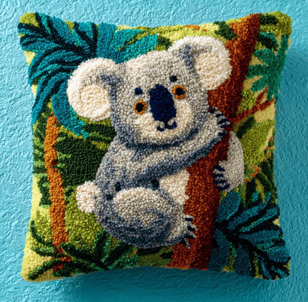 Latch Hook DIY Pillow Kit,Jungle Koala Handmade Cushion Cover 43X43Cm