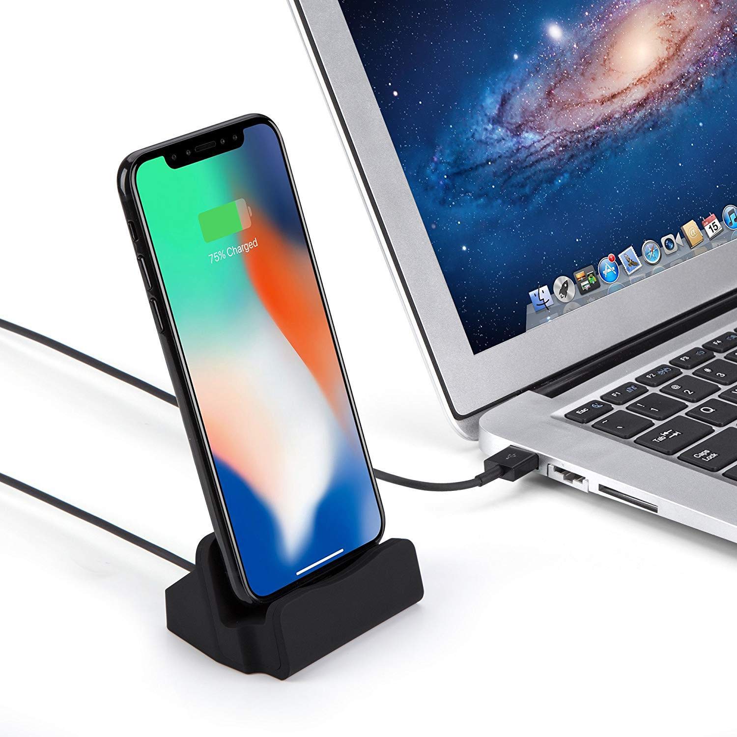 Stacja dokująca Lightn stacja ładująca ładowarka kompatybilna z iPhone 14, 13 Pro, 12, 11, Plus, Xs Max, Xr, X, 8, 7 Plus, 6S Plus, 6s, 6 Plus, 6, 5s, 5c, SE w kolorze czarnym