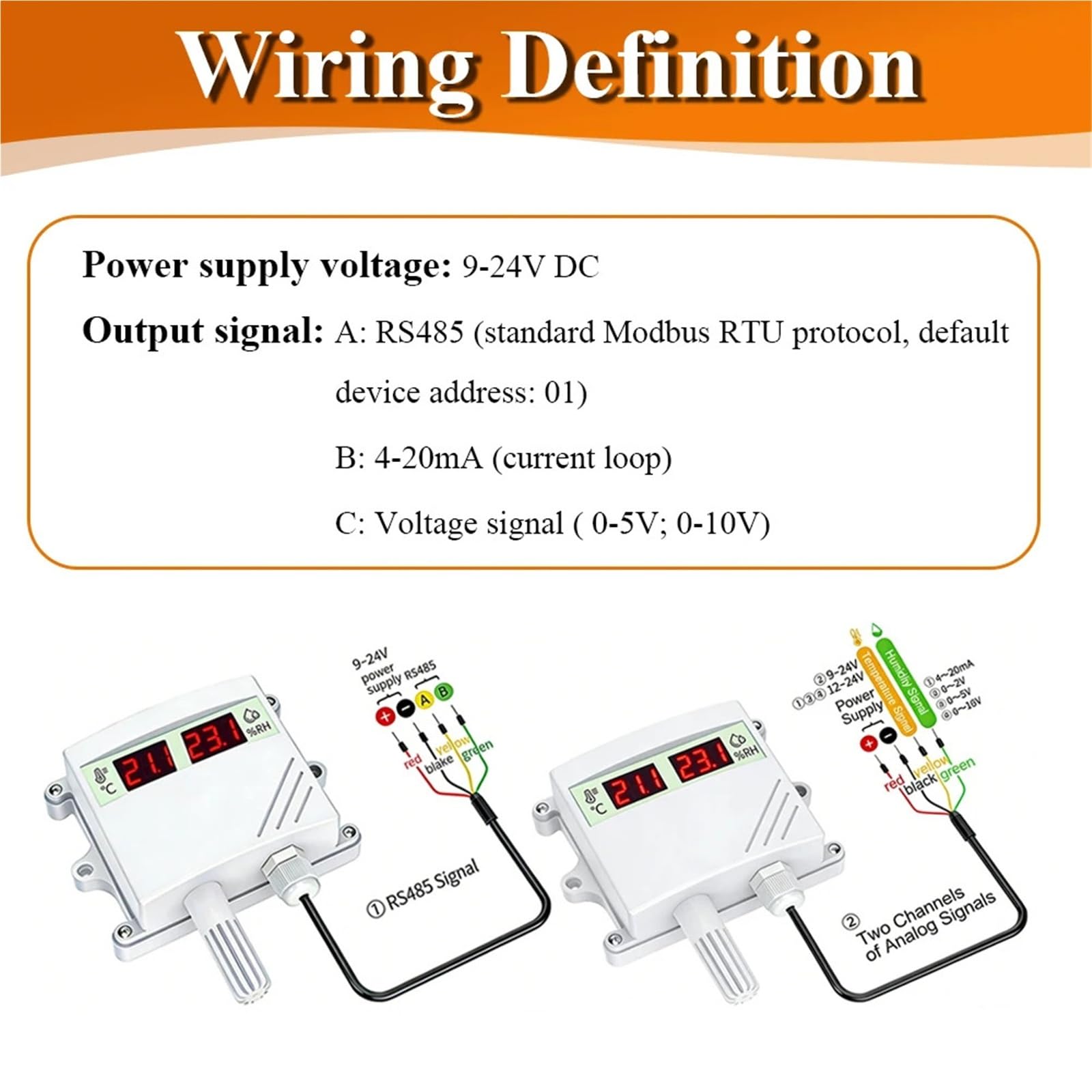 Sensor de temperatura y humedad, pantalla Digital resistente al agua, sensores montados en la pared, salida de transmisión RS485 0-5V 0-10V(0-10V with display)