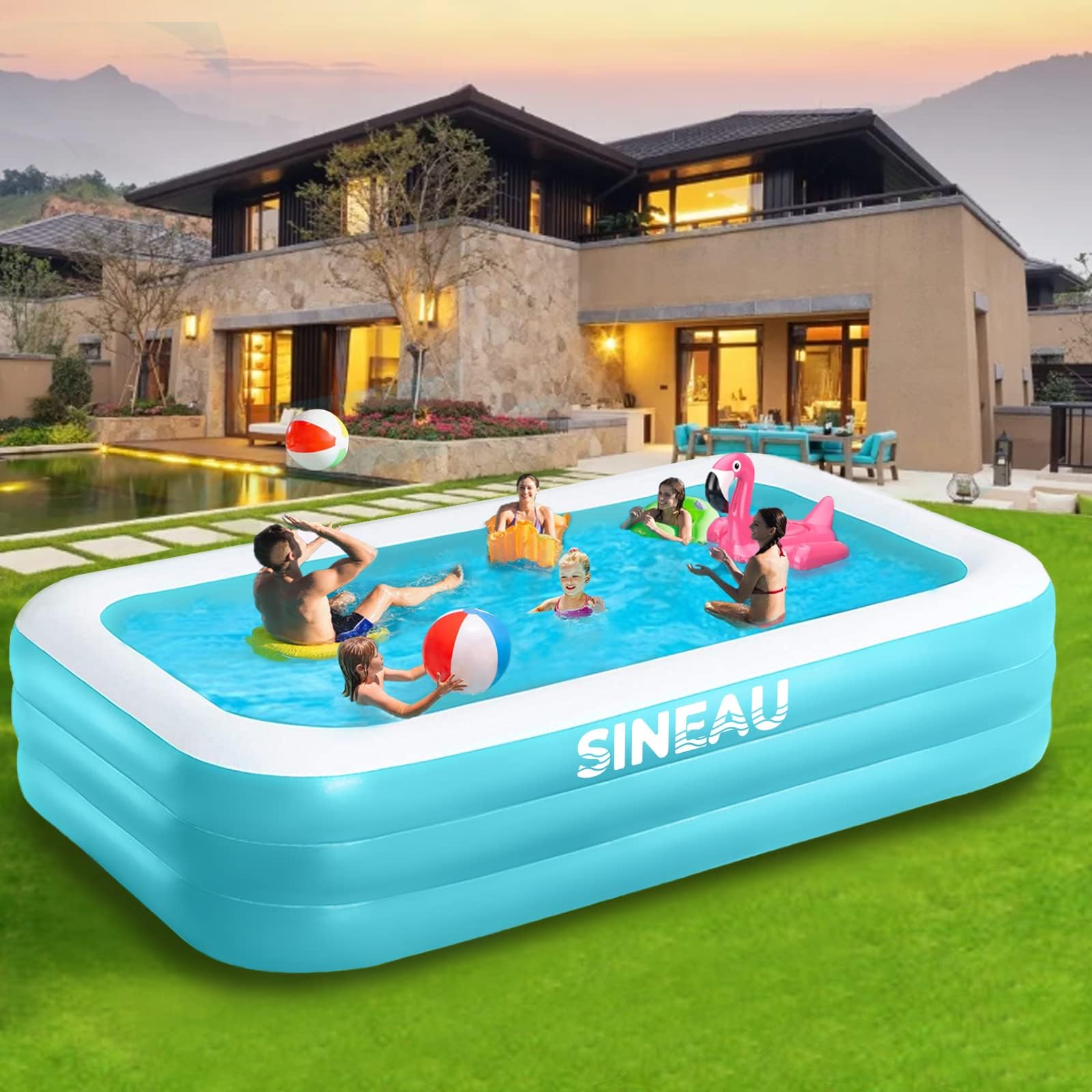 Inflatable Pool for Kids and Adults, Elinoover 120" X 72" X 22" Oversized Thickened Family Swimming Pool for Toddlers, Outdoor, Garden, Backyard, Summer Water Party