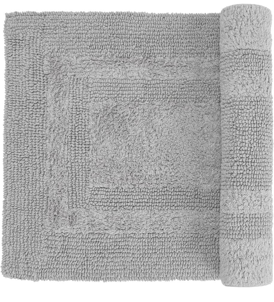 DOLCE CASA 100% Cotton Reversible Bathroom Bath Rug Set - 40x60 Cm | Loop/Cut Pattern Absorbent Super Soft Comfort Quick Dry Durable Hotel Spa mats (Light Grey)