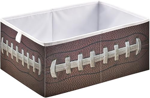 Ollabaky Cubo de almacenamiento con cordones de fútbol americano, plegable, cesta de almacenamiento de tela, caja organizadora de tela con asa para