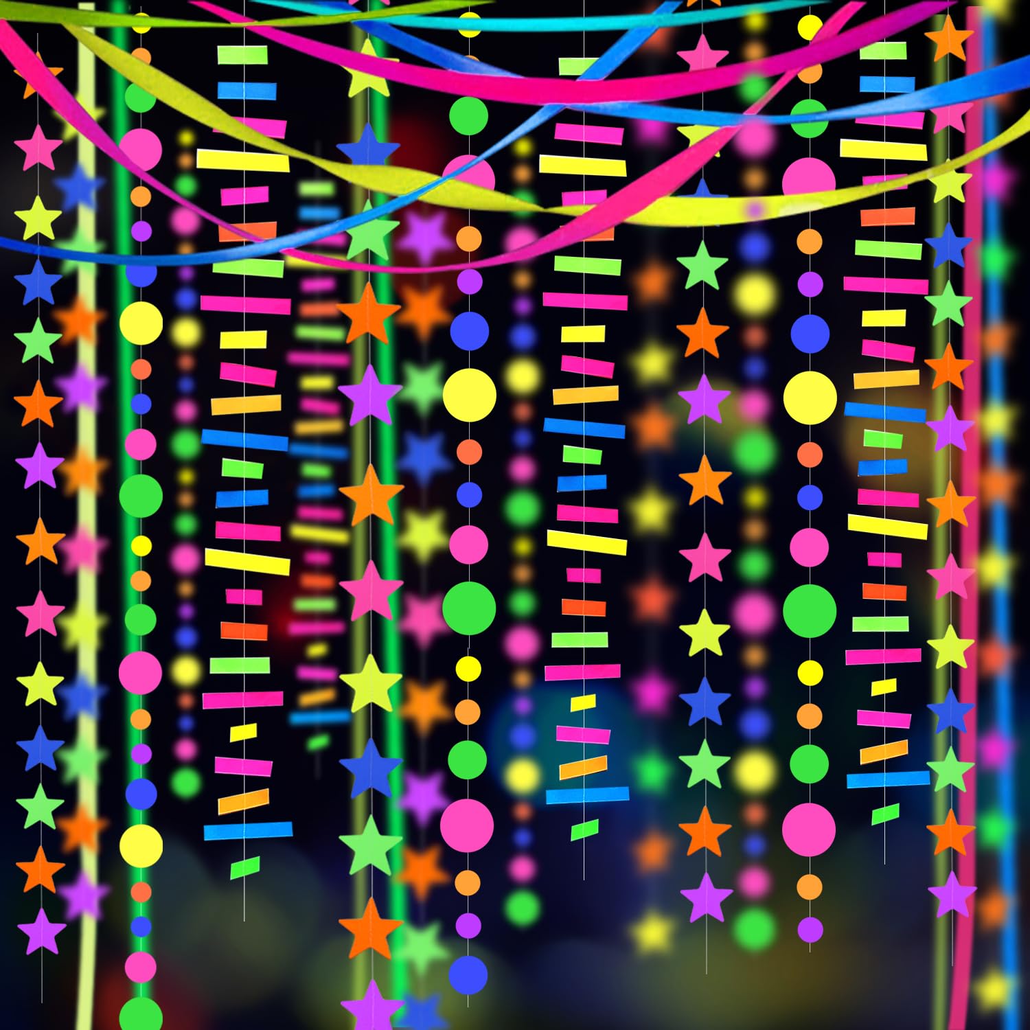 Glow in the Dark Neon Streamers - Black Light Party Decorations -10 Glow in the Dark Neon Streamers - Black Light Party Decorations -10