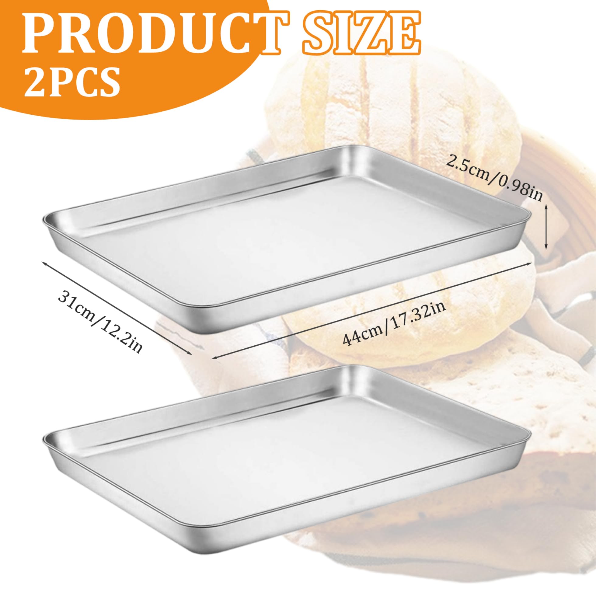 2 Stück Backbleche, 17 x 12 Zoll Edelstahl-Backblech, rostfreies und sicheres Ofenblech, leicht zu reinigendes Backblech für den Küchenofen
