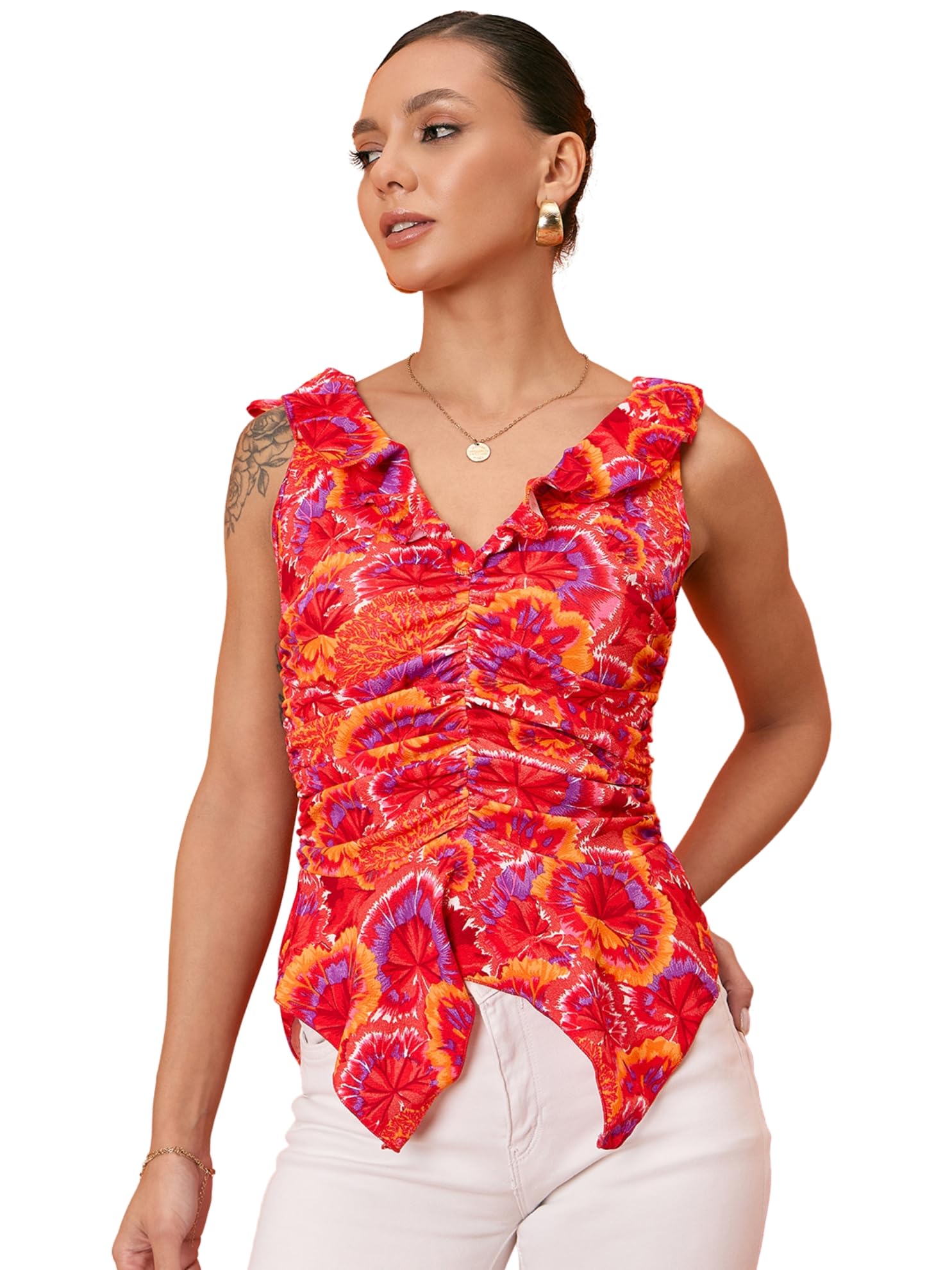 Uptownie Lite Sleeveless Stretchable Ruffled Top