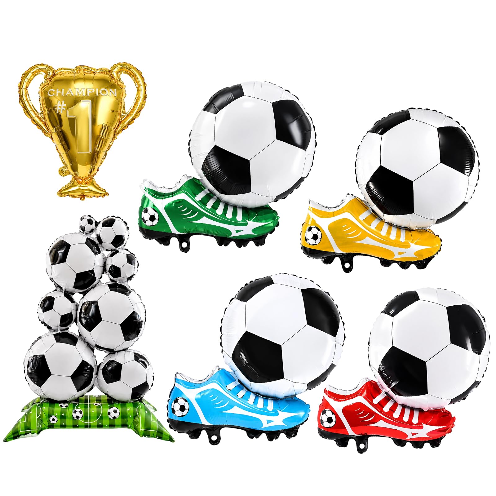 6 PCS Football Balloons Set with Trophy and Coloured Boots, Football Birthday Decorations for Parties, Ideal for Sports Celebrations and Themed Events