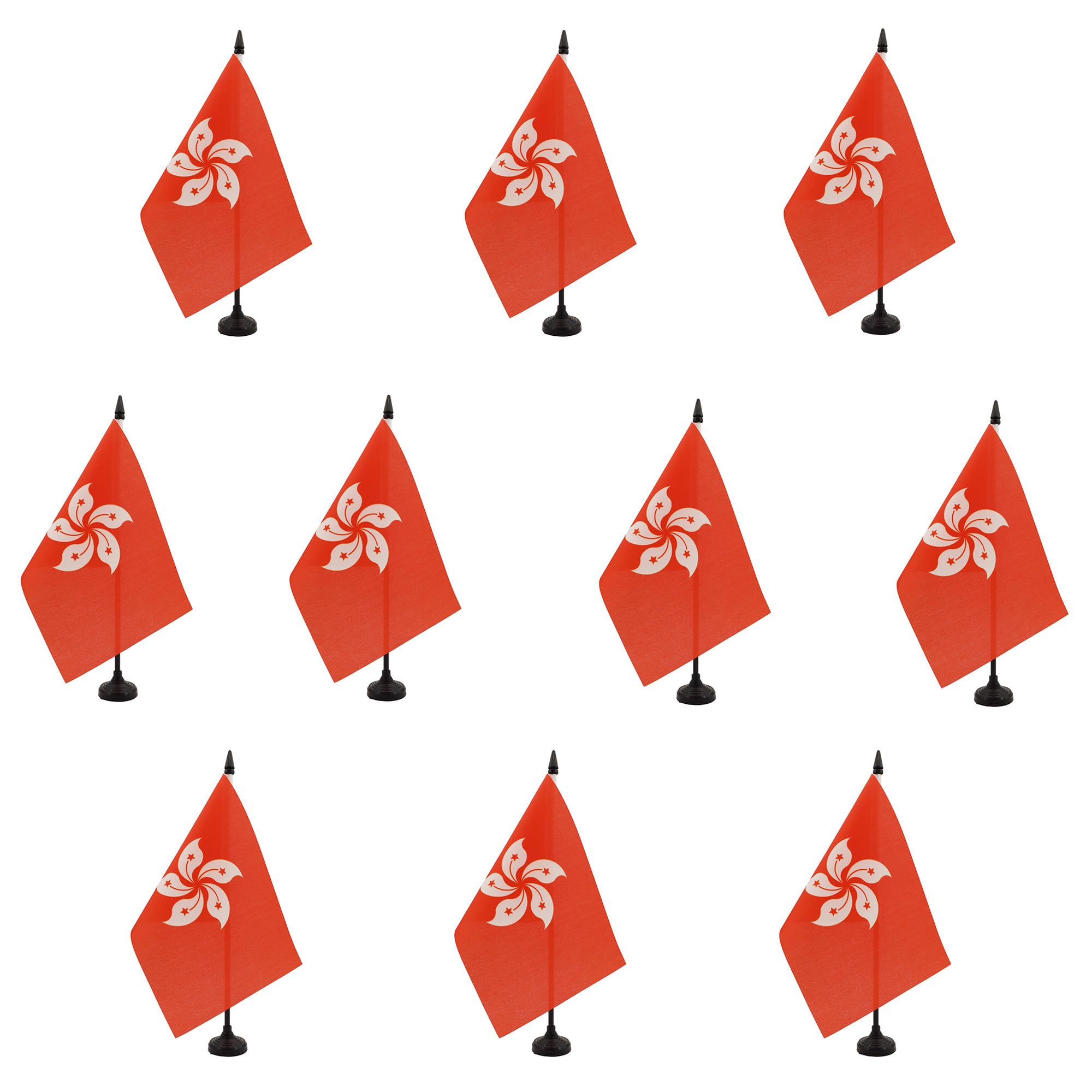 AZ FLAG - Set of 10 Hong Kong Table Flag 5'' x 8'' - 10 Small Hong Konger Office Flags 100% Polyester 21 x 14 cm - Mini Desk Flag with 10'' Pole and Black Plastic Base โ image 1