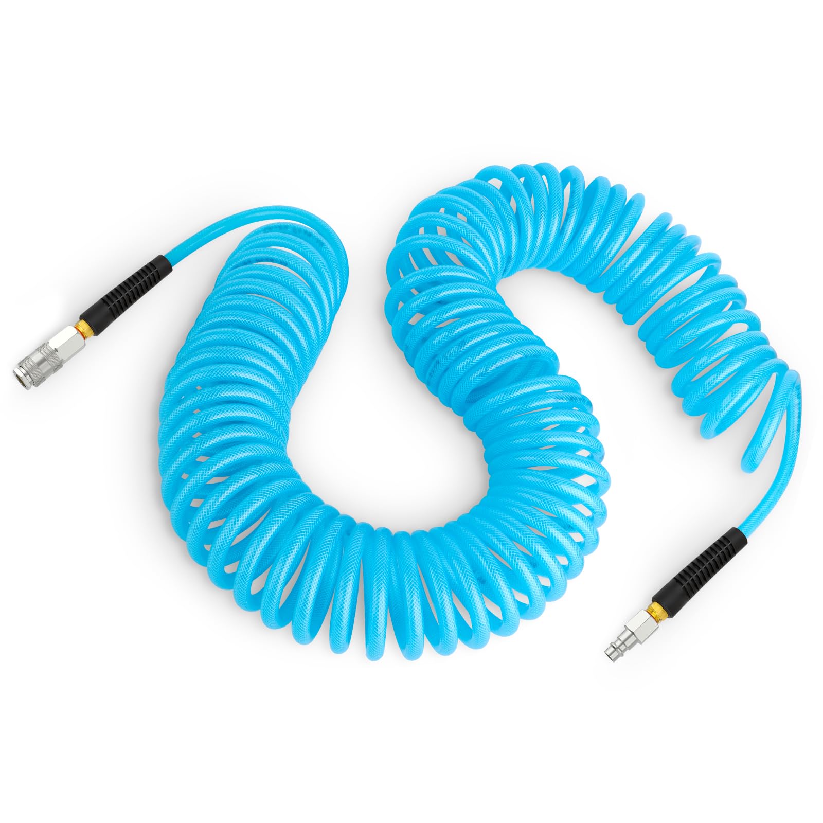 TAILONZ PNEUMATIC 1/4" x 7.5M Reinforced Polyurethane Recoil Air Hose with Bend Restrictor, 1/4" Industrial Quick Coupler and Plug