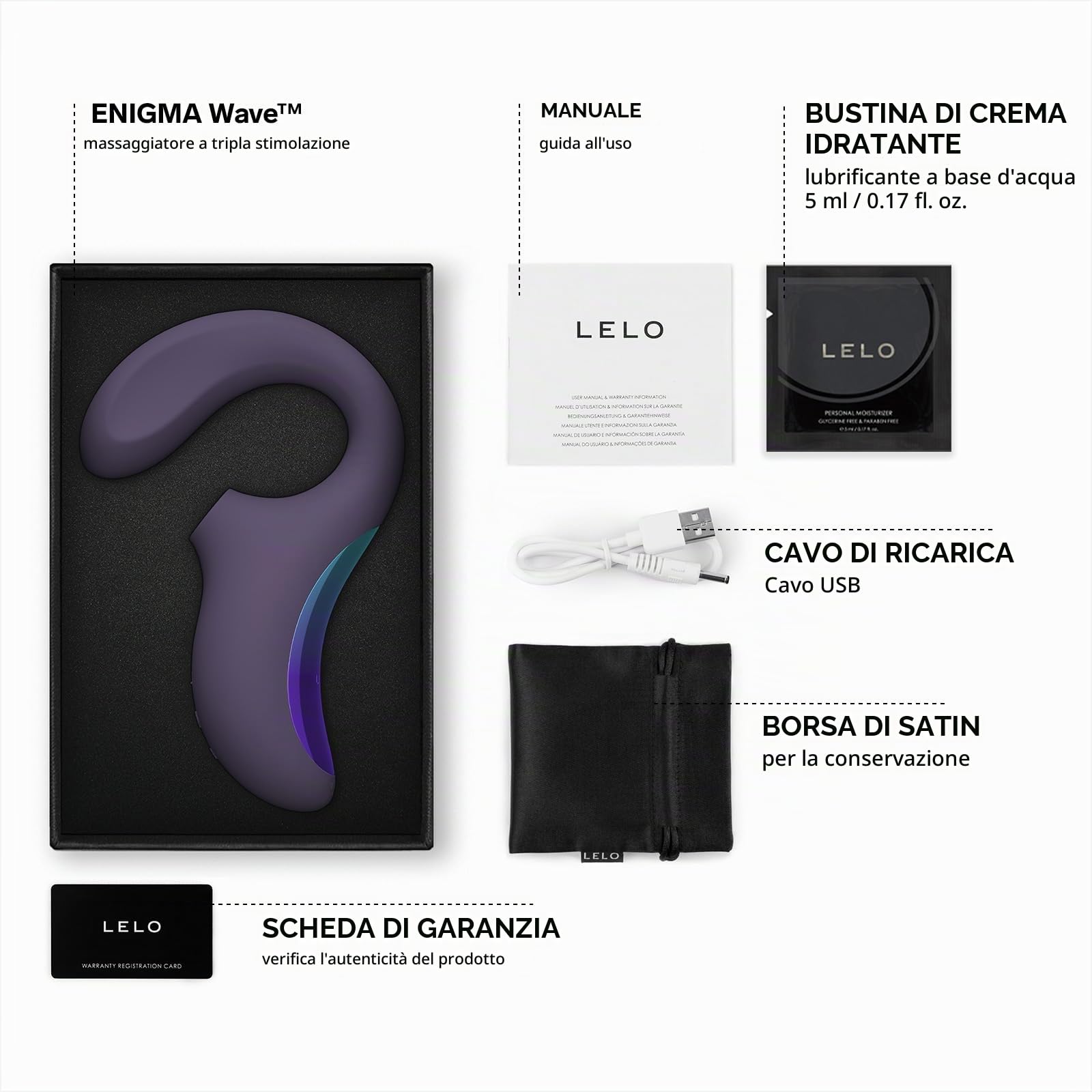 LELO ENIGMA Wave Massaggiatore a Tripla Stimolazione con Tecnologia WaveMotion e 8 Modalità di Vibrazione, Vibratore per Donna, Succhia Clitoride per Donna, Sex Toys, Viola