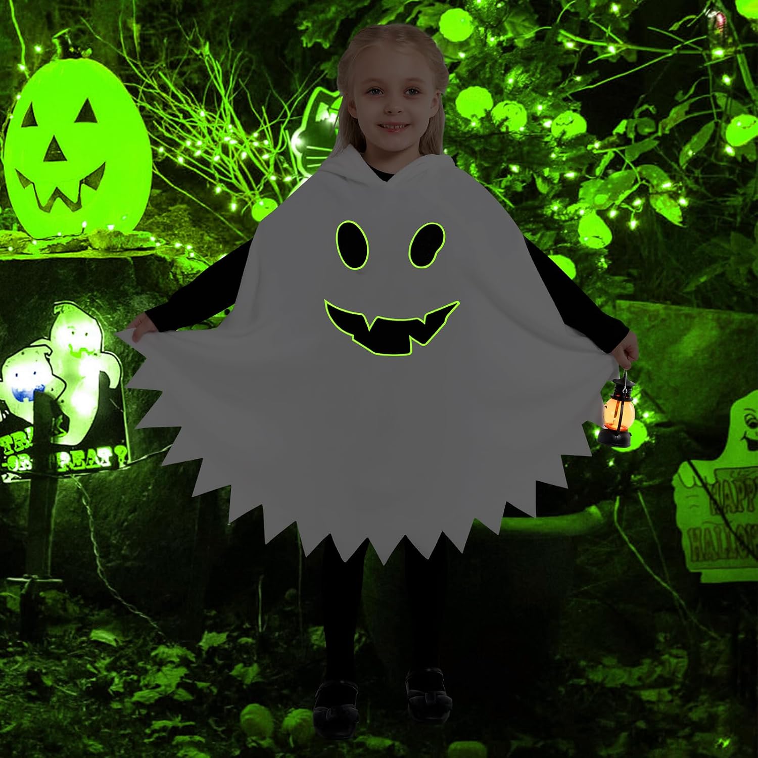 Toddler Baby Girls Boys Halloween Costume Kids White Ghost Hooded Cloak Fancy Party Cosplay Clothes 1-9Y