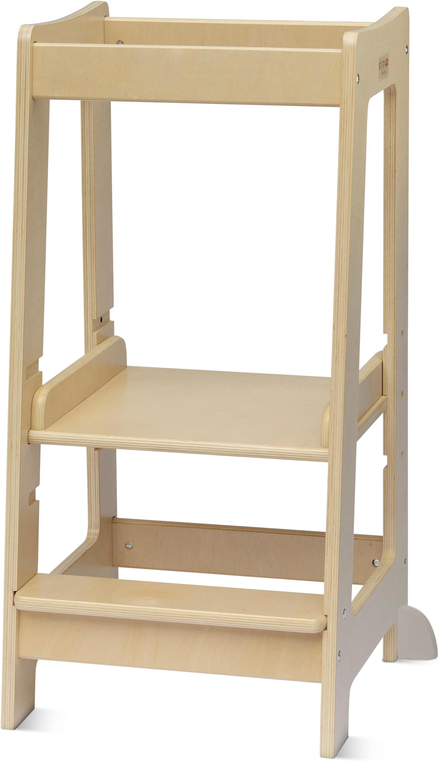 Toddler Tower 3-Level Adjustable Wooden Toddler Step Stool Varnished
