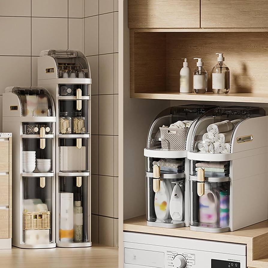 Amazon.co.jp: 引き出しと段付きの縦型収納キャビネット