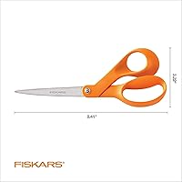 Vista 2 de Fiskars Tijeras originales de acero inoxidable con mango naranja de 8 pulgadas, ergonómicas y mantienen el material plano, tijeras afiladas