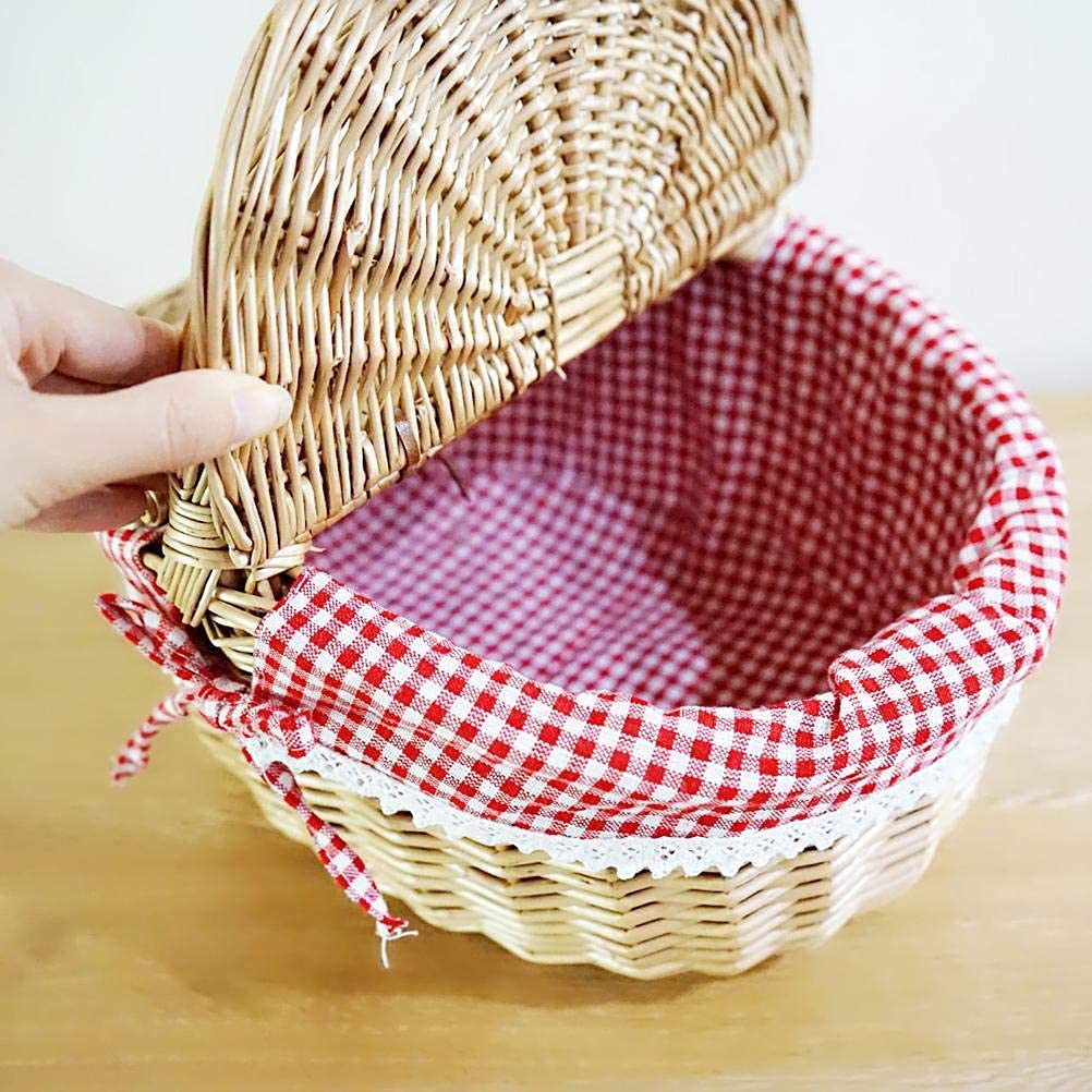 Atyhao Cestas de Picnic de Mimbre Cesta con Tapa y Asa, Cestas de Regalo de Mimbre Cesta de Picnic Tejida de Sauce Ovalada Vacía Cesta de Dulces Cesta de Almacenamiento Cesta de Boda