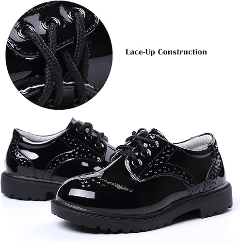 Miniatura 6 de DADAWEN Zapatos de uniforme escolar con cordones para niños y niñas, cómodos zapatos de vestir Oxford (bebéniño pequeñoniño grande)