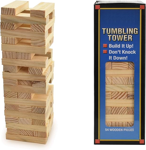D.A.Y. Republic Classic Wooden Large Tumbling Tower Game Stacking Brick Blocks For Kids and Adults, Great Family, Party, Board Game Large Size, 54 Pieces