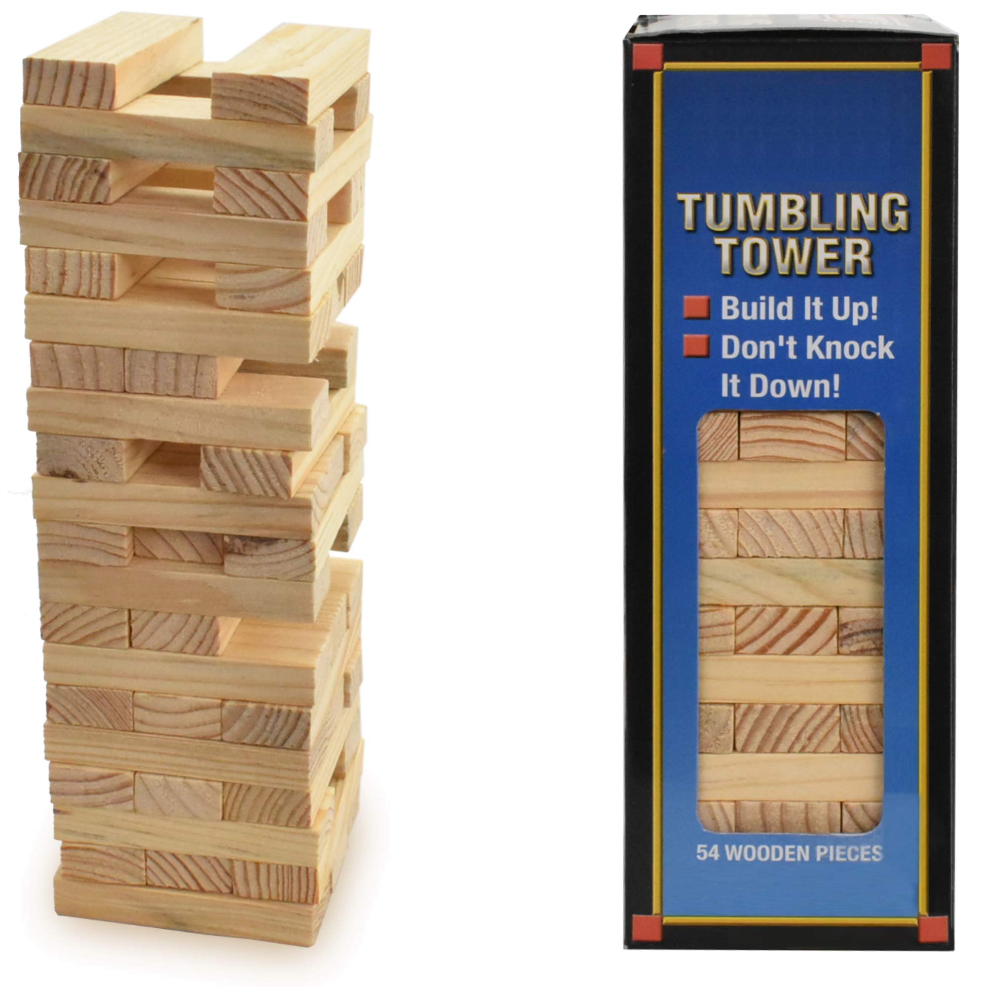 D.A.Y. Republic Classic Wooden Tumbling Tower Game Stacking Brick Blocks For Kids and Adults, Great Family, Party, Board Game Large Size, 54 Pieces