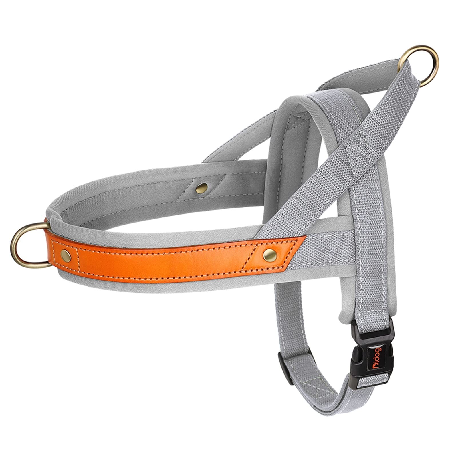 REYNEM Nylon Dog Collar Harness Leash Set No Pull Leather Puppy Dog Harness Pet Vest Strap For Small Medium Large Dogs French Bulldog (Color : Gray Harness, Size : M) โ image 1