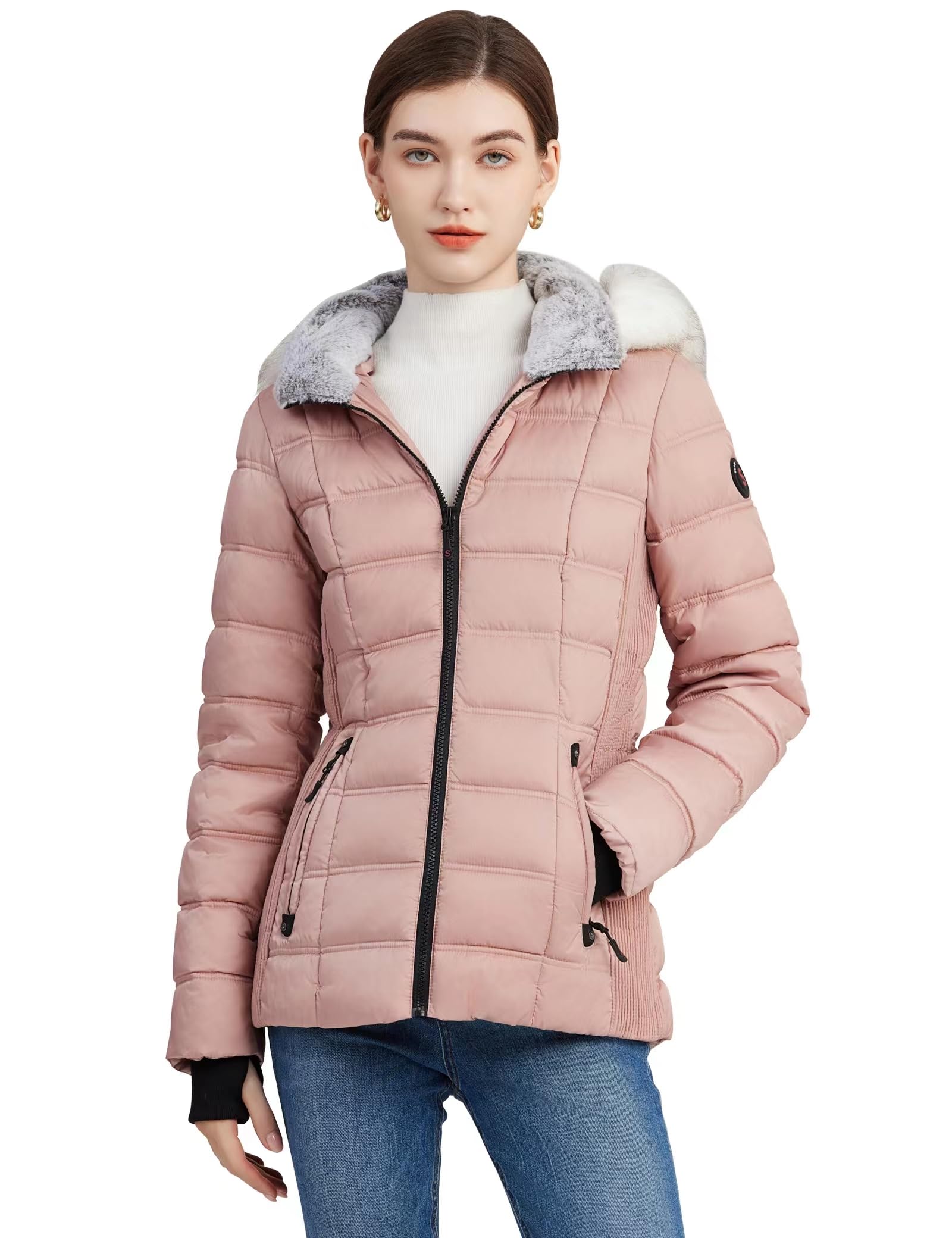 Faux Fur Trim Blush Puffer Coat Slowtownwomens Puffer Jacket Warm