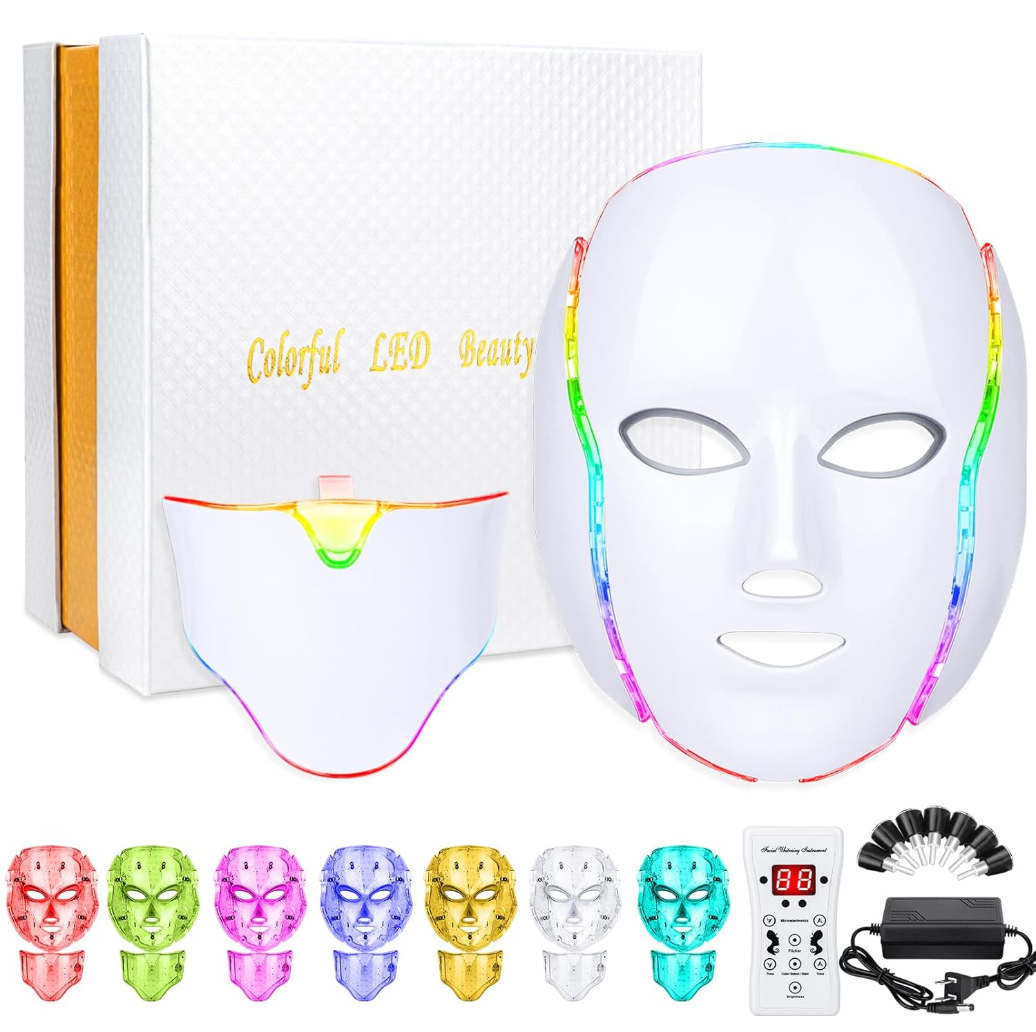 LED Face Msk (model FM-01), 7 Color LED Msk Light Therpy, Skin Care Msk for Face and Neck