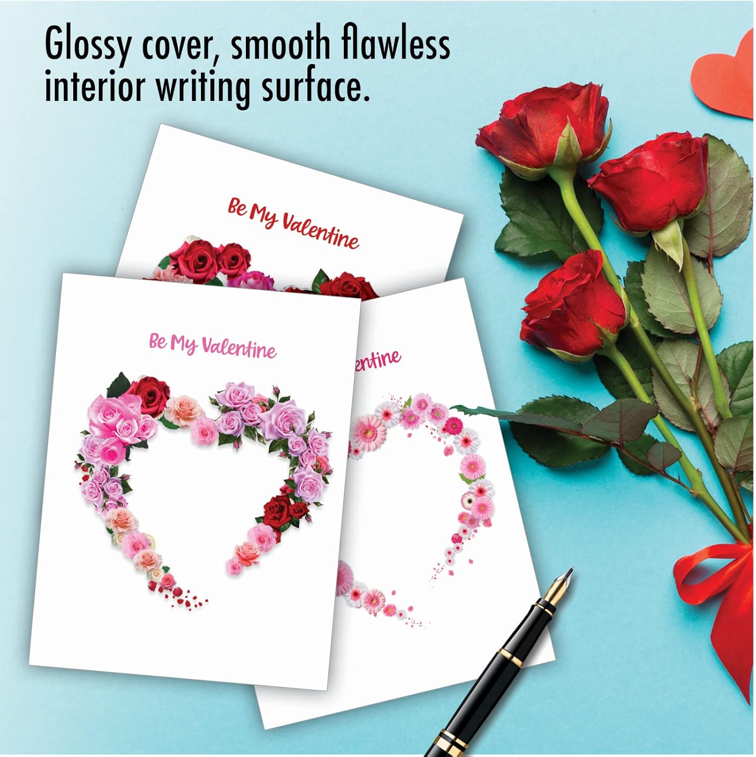 The Best Card Company - 20 Assorted Valentine's Day Cards Bulk (4 x 5.12 Inch) - Boxed Greetings (10 Designs, 2 Each) - Heart Blooms AM3180VDG-B2x10 - Image 5